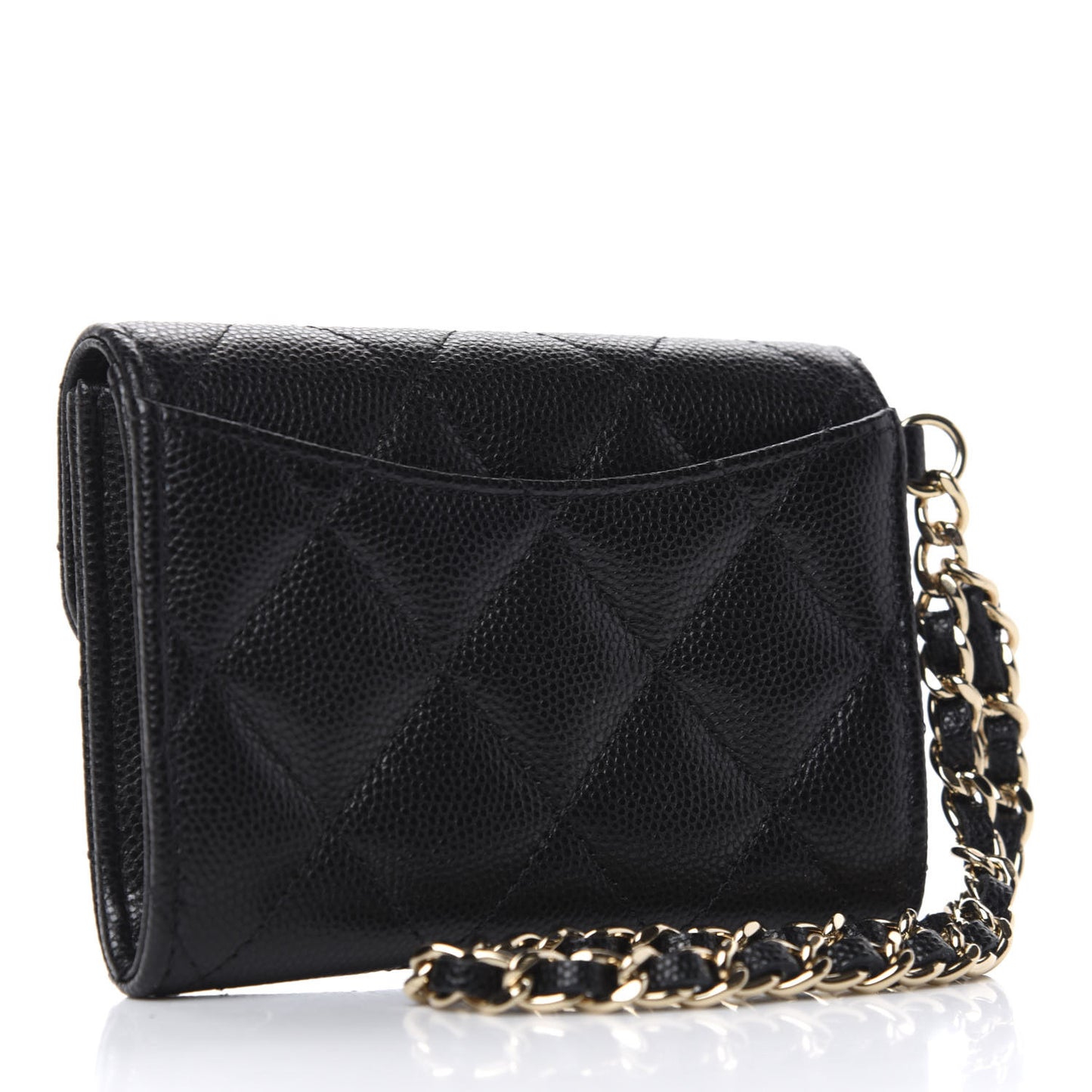 Caviar Quilted Flap Card Holder Chain Wristlet Black