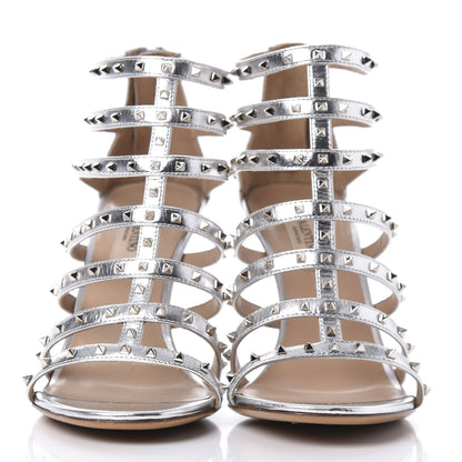 Valentino Garavani Metallic Nappa Lovestud Caged 90mm Sandals 37.5 Silver 2 of 10