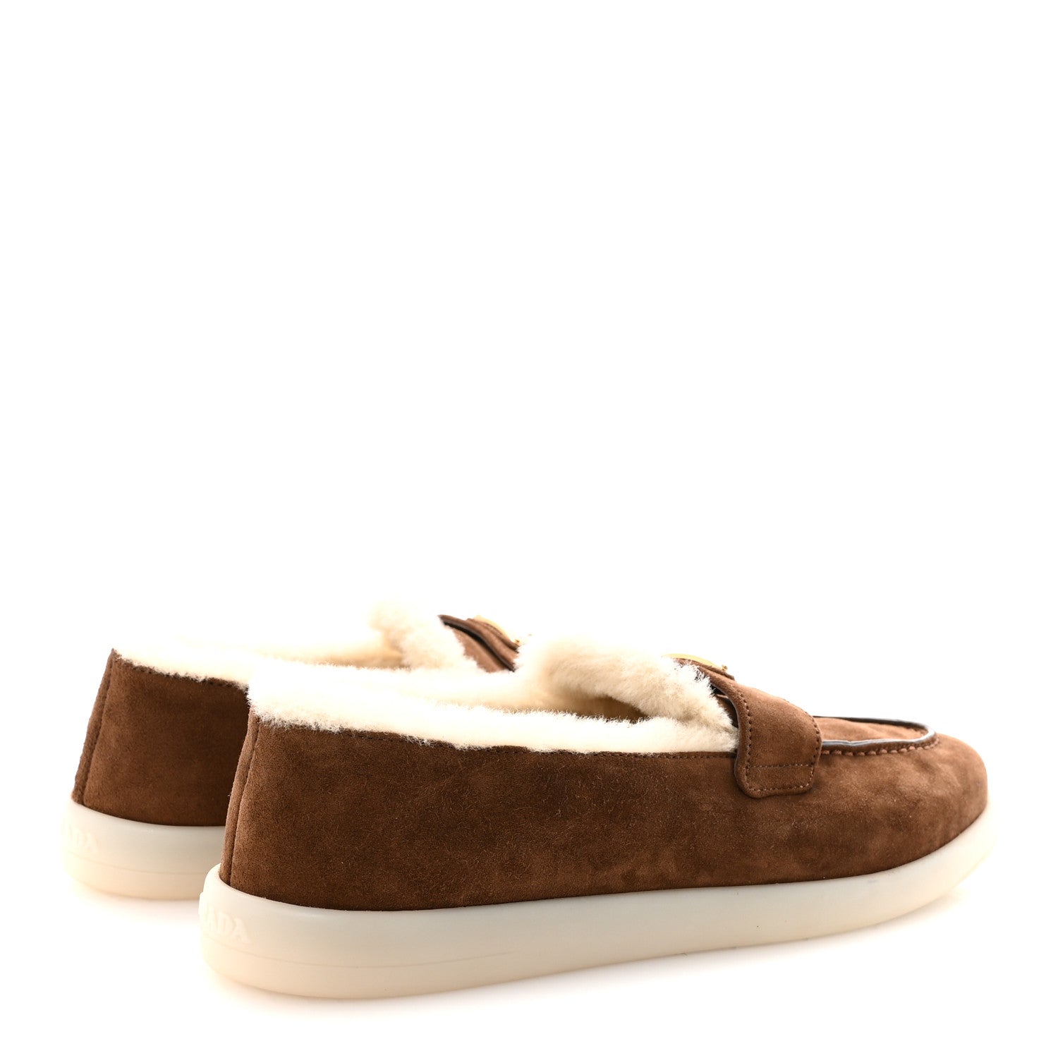 Prada Suede Shearling Triangle Logo Loafer 38.5 Cocoa Brown 5 of 9