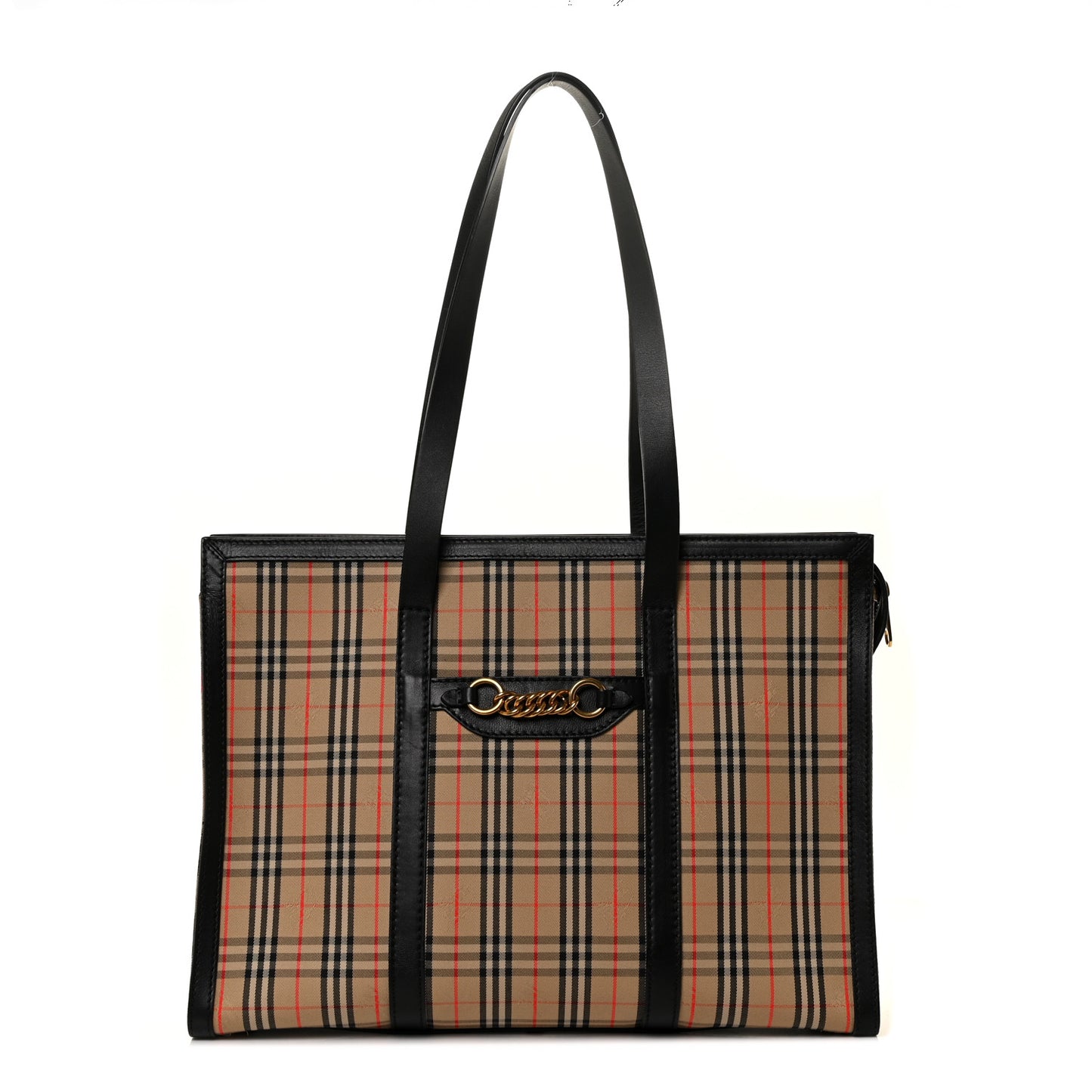 Calfskin 1983 Knight Check Link Zip Tote Black