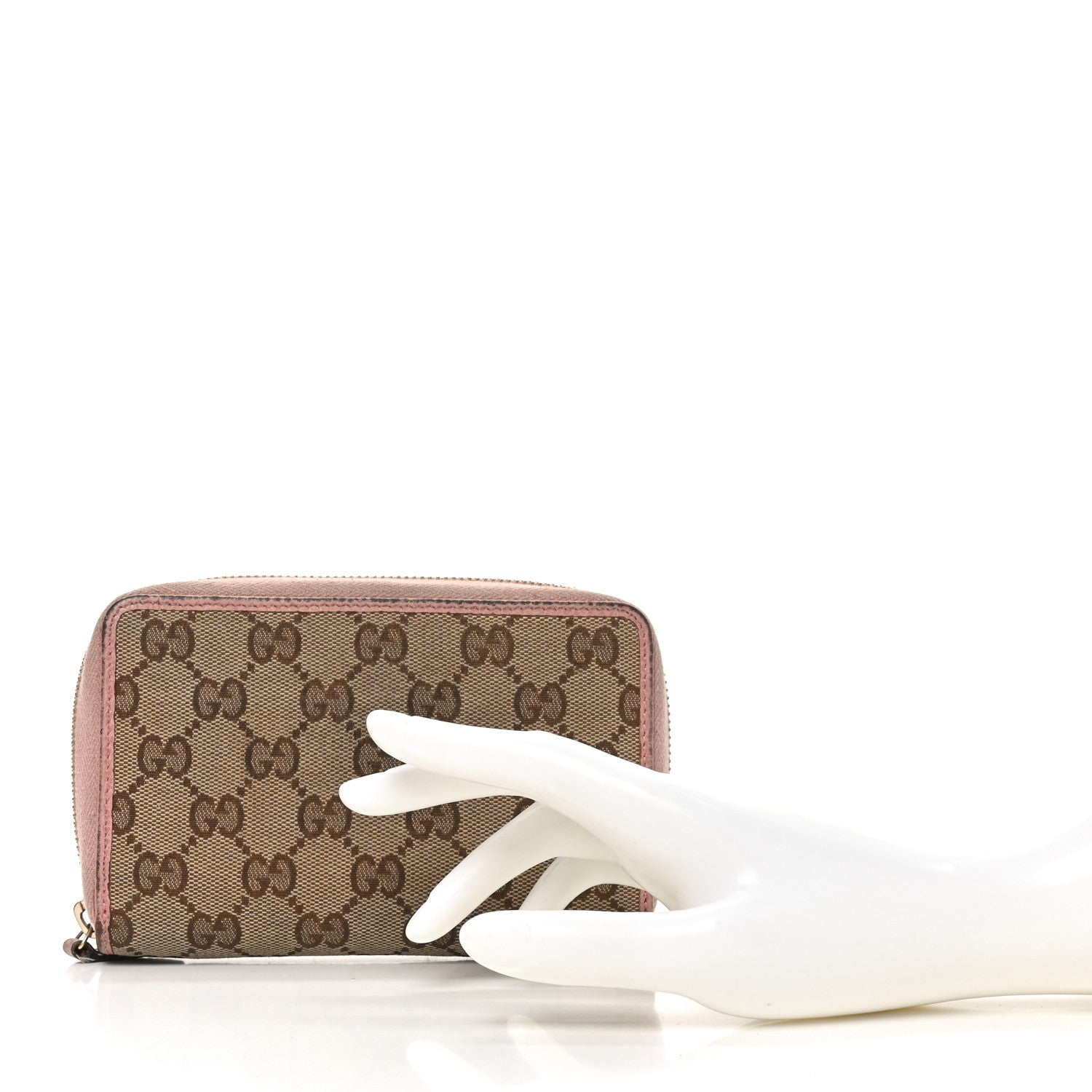 Gucci Monogram Dollar Calfskin Zip Around Compact Wallet Beige Ebony Soft Pink 2 of 9