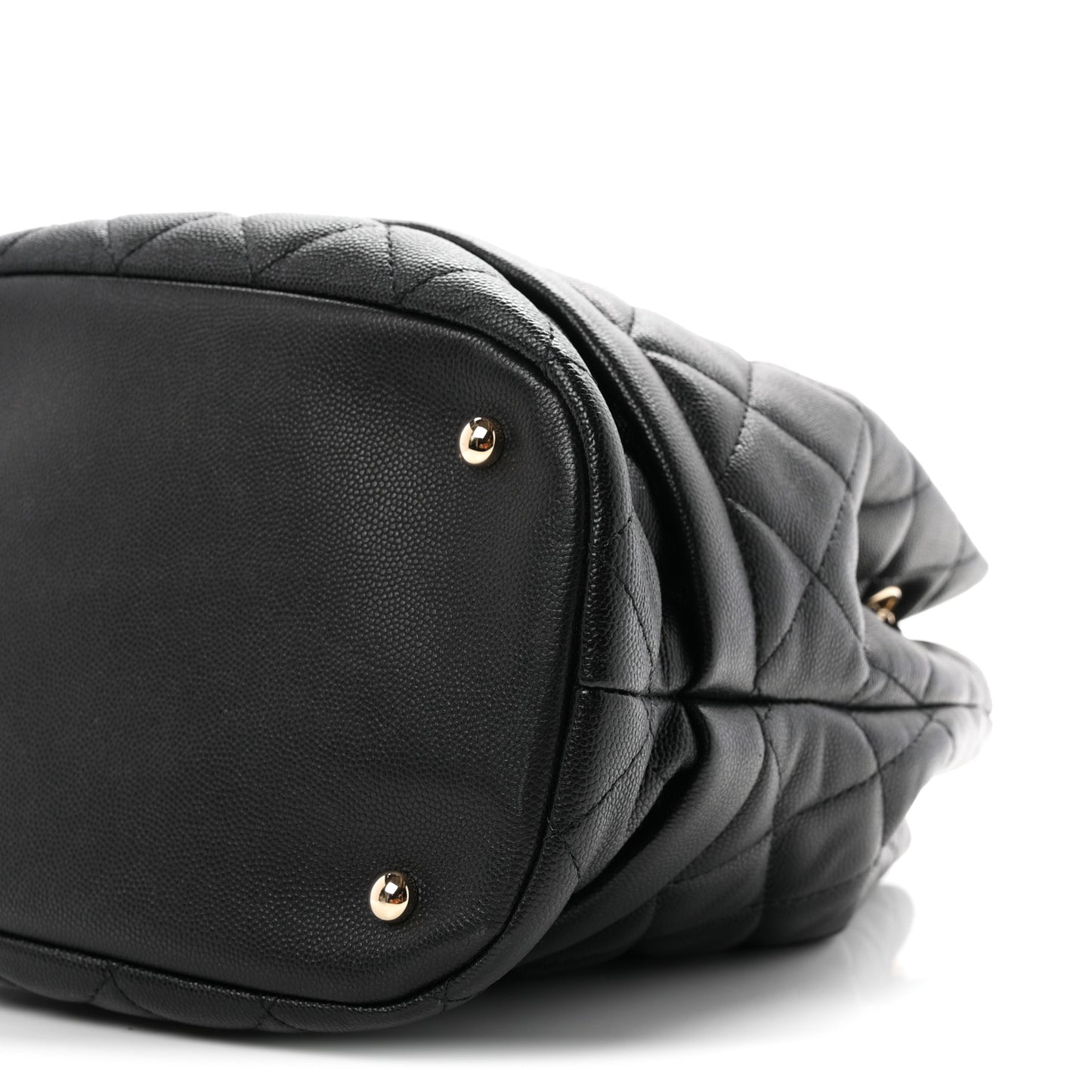Caviar Quilted Large Rolled Up Bucket Drawstring Bag Black