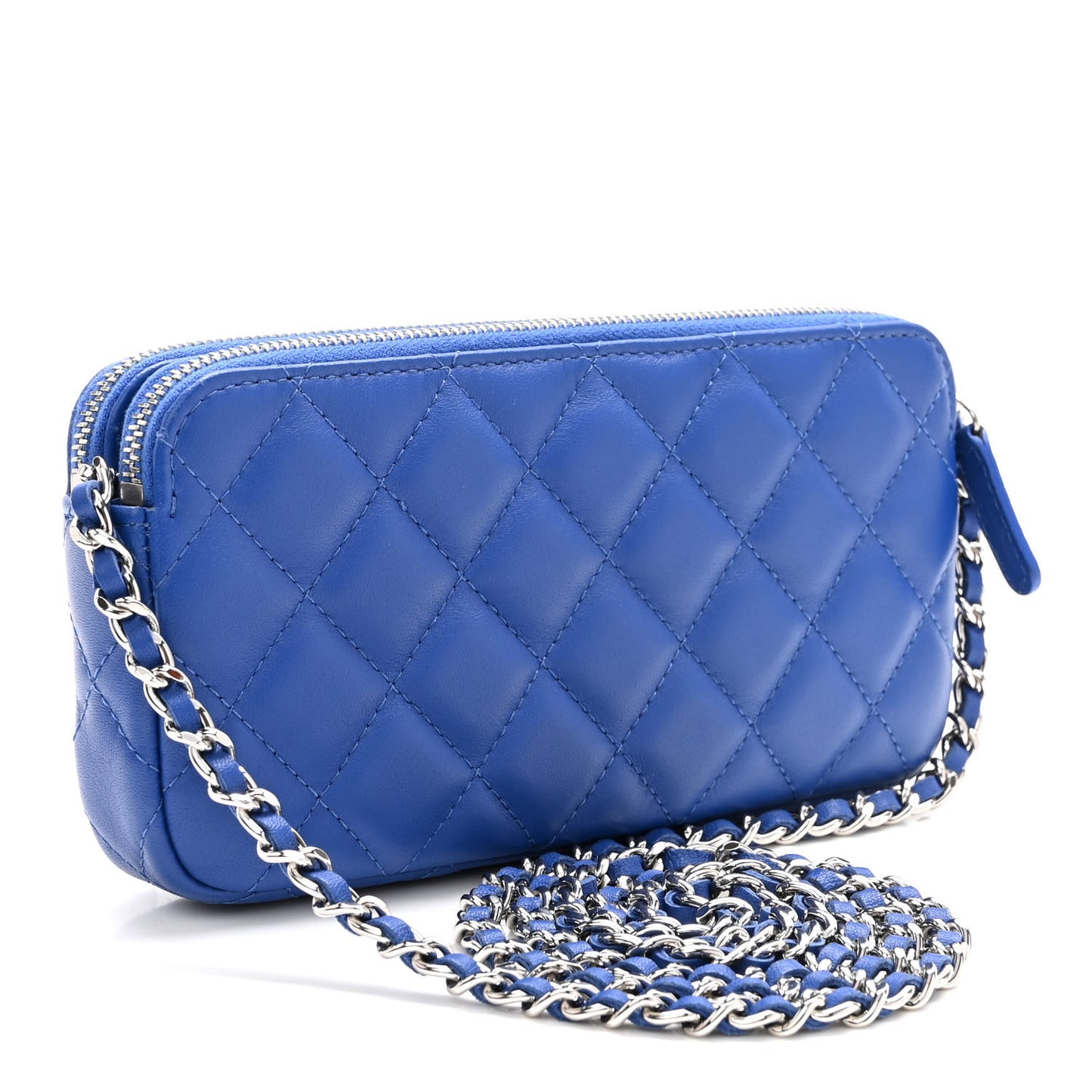 Lambskin Quilted Small Clutch With Chain Blue