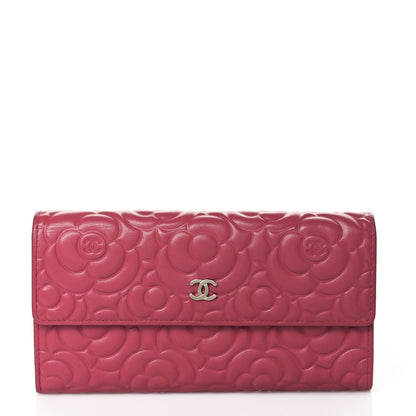 Chanel Lambskin Embossed Camellia Large Gusset Flap Wallet Pink 1 of 9