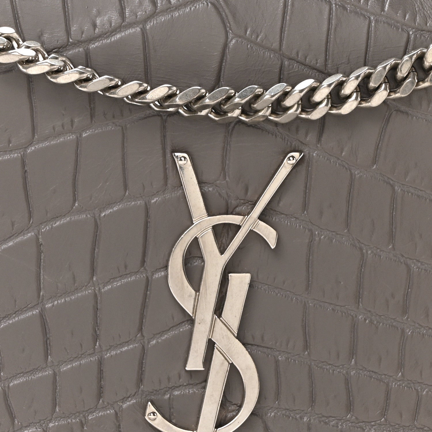 Saint Laurent Calfskin Crocodile Embossed Medium Classic Monogram Kate Tassel Satchel Fog 7 of 9