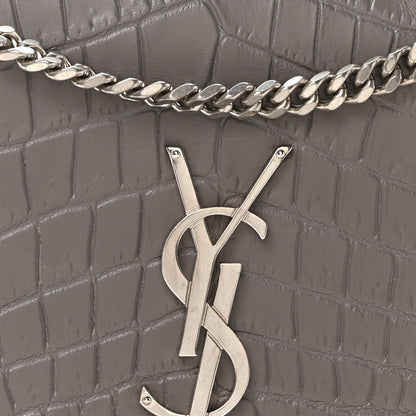 Saint Laurent Calfskin Crocodile Embossed Medium Classic Monogram Kate Tassel Satchel Fog 7 of 9