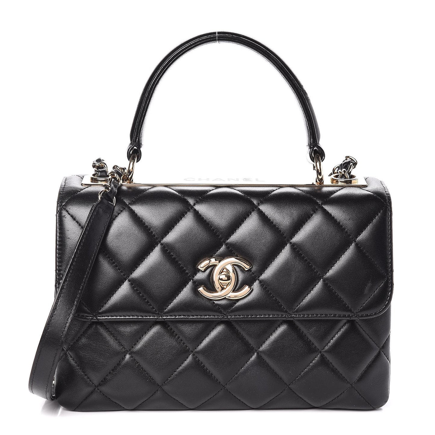 Lambskin Quilted Small Trendy CC Dual Handle Flap Bag Black