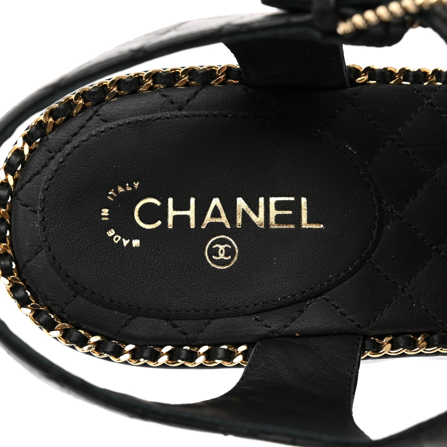 Calfskin Quilted Chain Around Wedge Sandals 40 Black