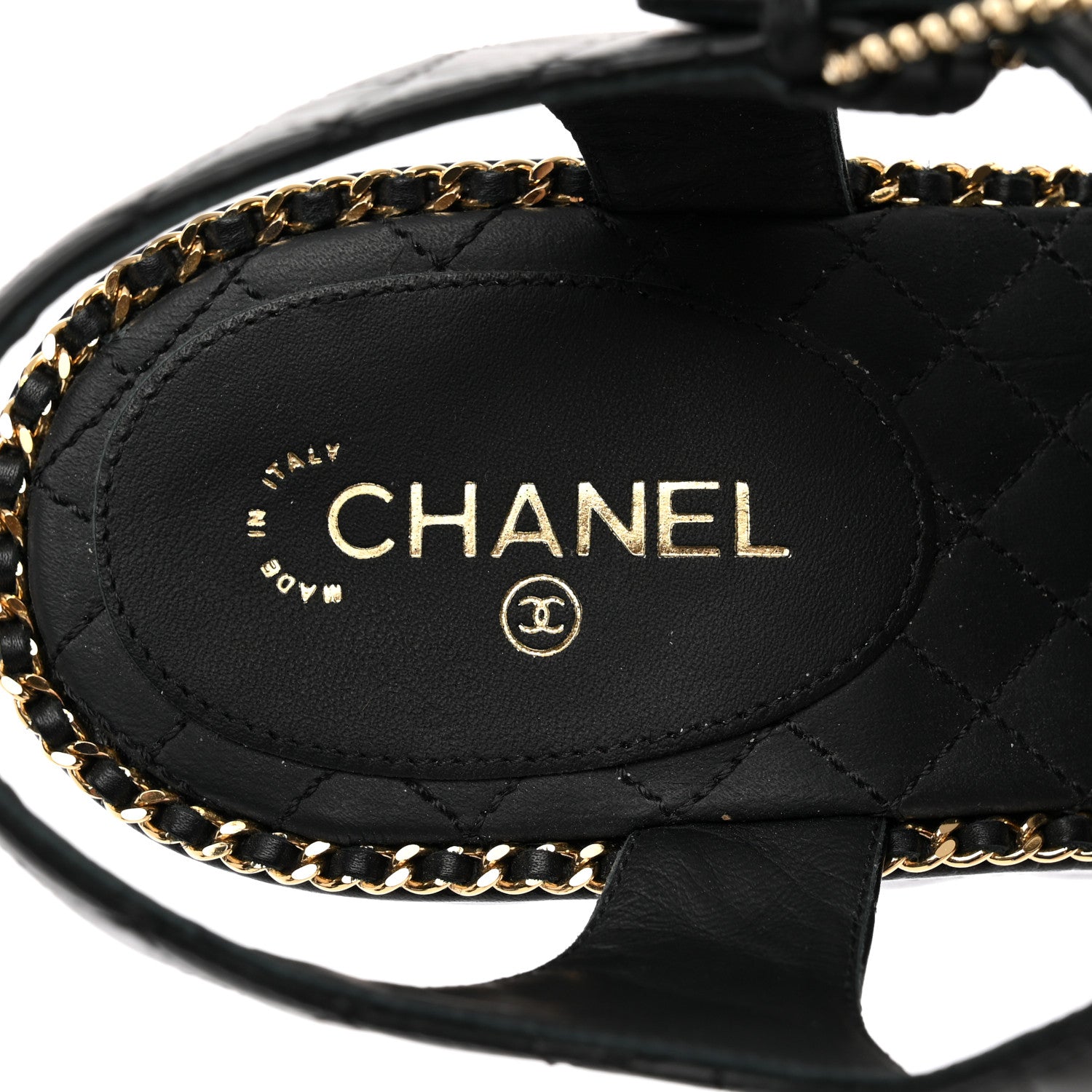 Chanel Calfskin Quilted Chain Around Wedge Sandals 40 Black 8 of 12