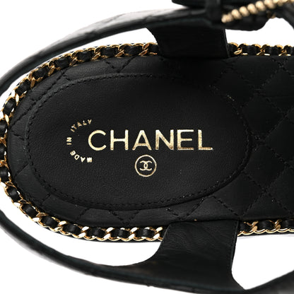 Chanel Calfskin Quilted Chain Around Wedge Sandals 40 Black 8 of 12