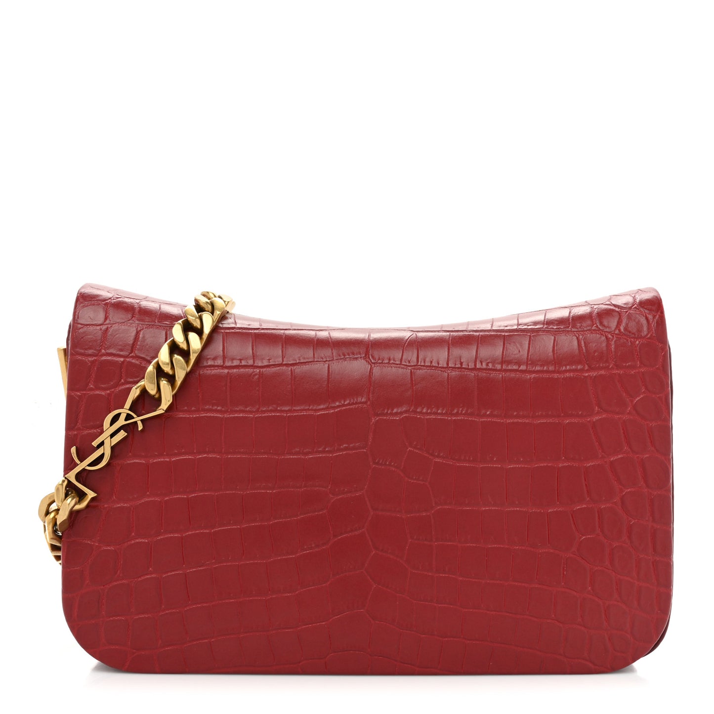 Calfskin Crocodile Embossed Elise Chain Shoulder Bag Red