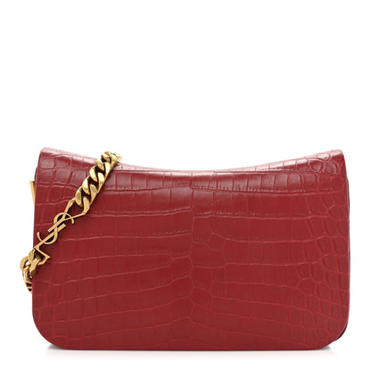 Saint Laurent Calfskin Crocodile Embossed Elise Chain Shoulder Bag Red 1 of 19