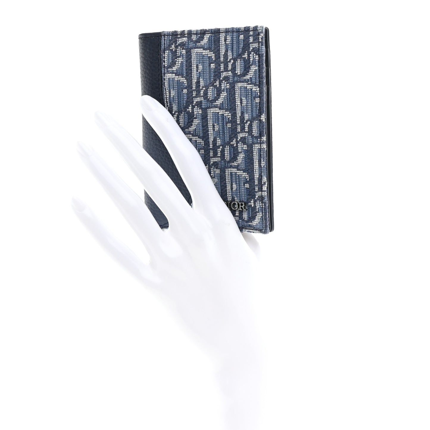Grained Calfskin Oblique Saddle Bifold Card Holder Blue