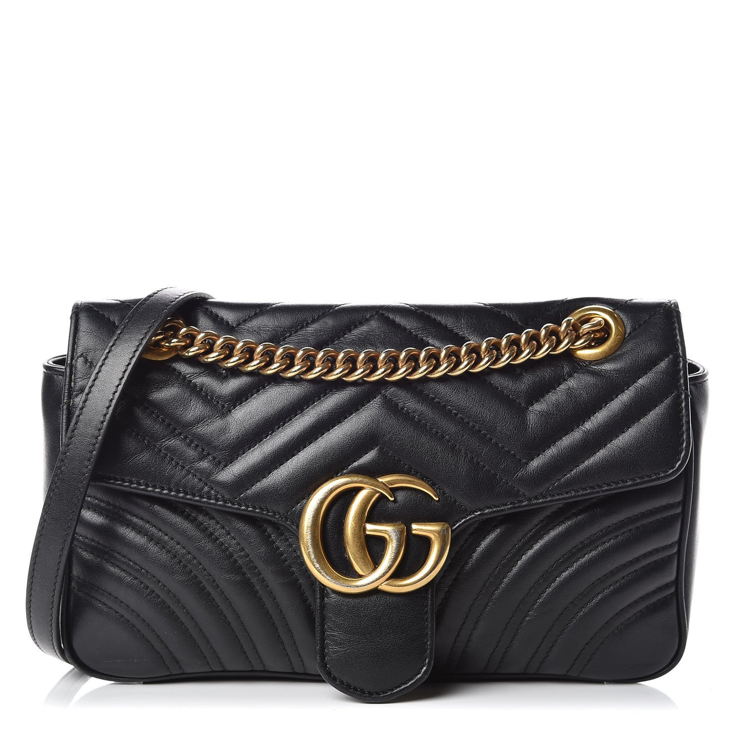 Calfskin Matelasse Small GG Marmont Shoulder Bag Black