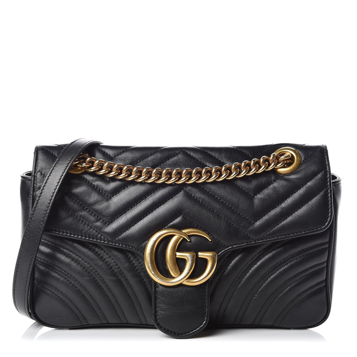 Gucci Calfskin Matelasse Small GG Marmont Shoulder Bag Black 1 of 16
