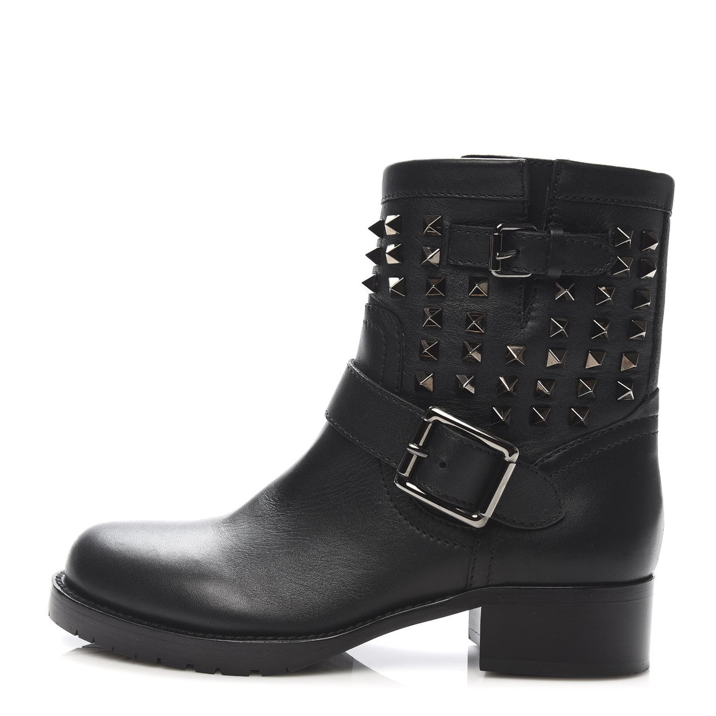 Calfskin Rockstud 30mm Biker Boots 37 Black