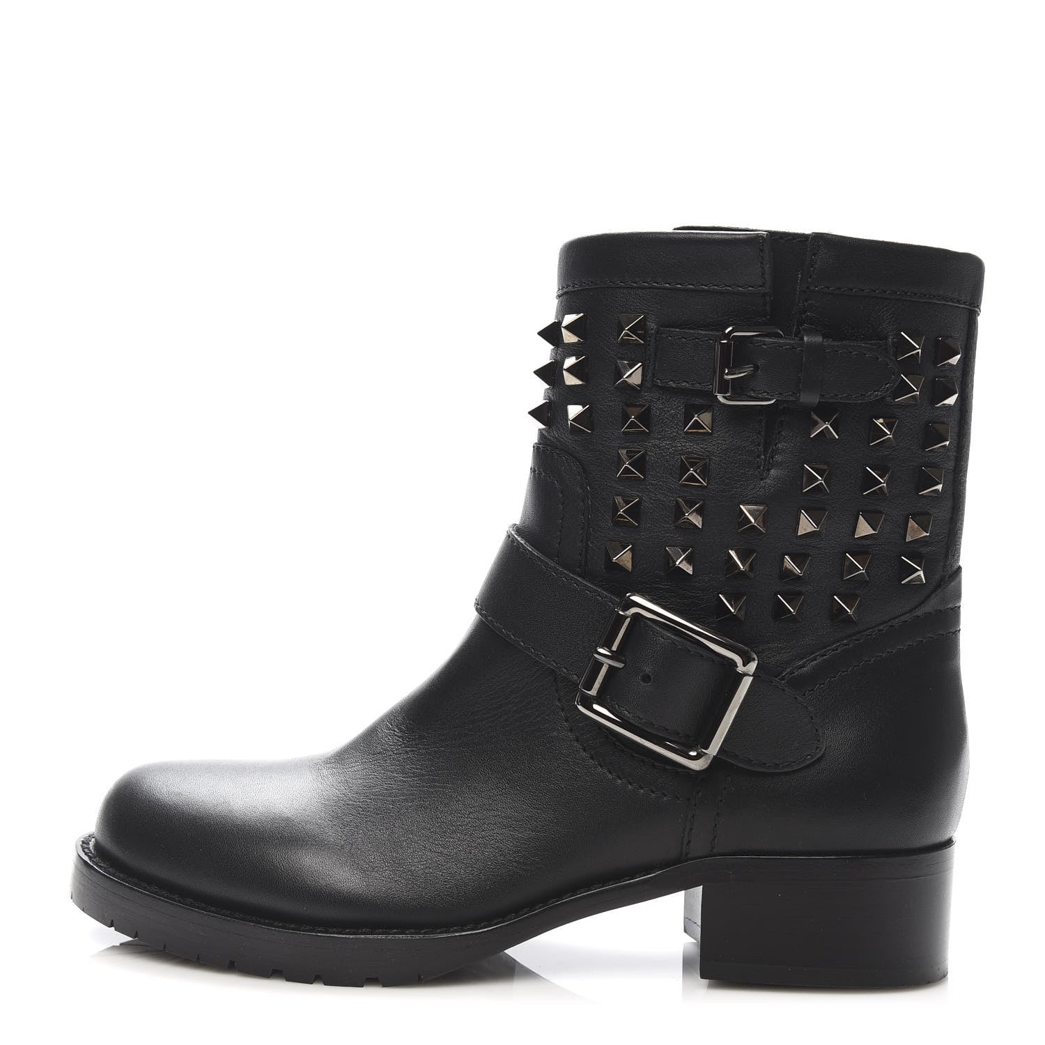 Valentino Garavani Calfskin Rockstud 30mm Biker Boots 37 Black 1 of 8