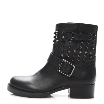 Valentino Garavani Calfskin Rockstud 30mm Biker Boots 37 Black 1 of 8