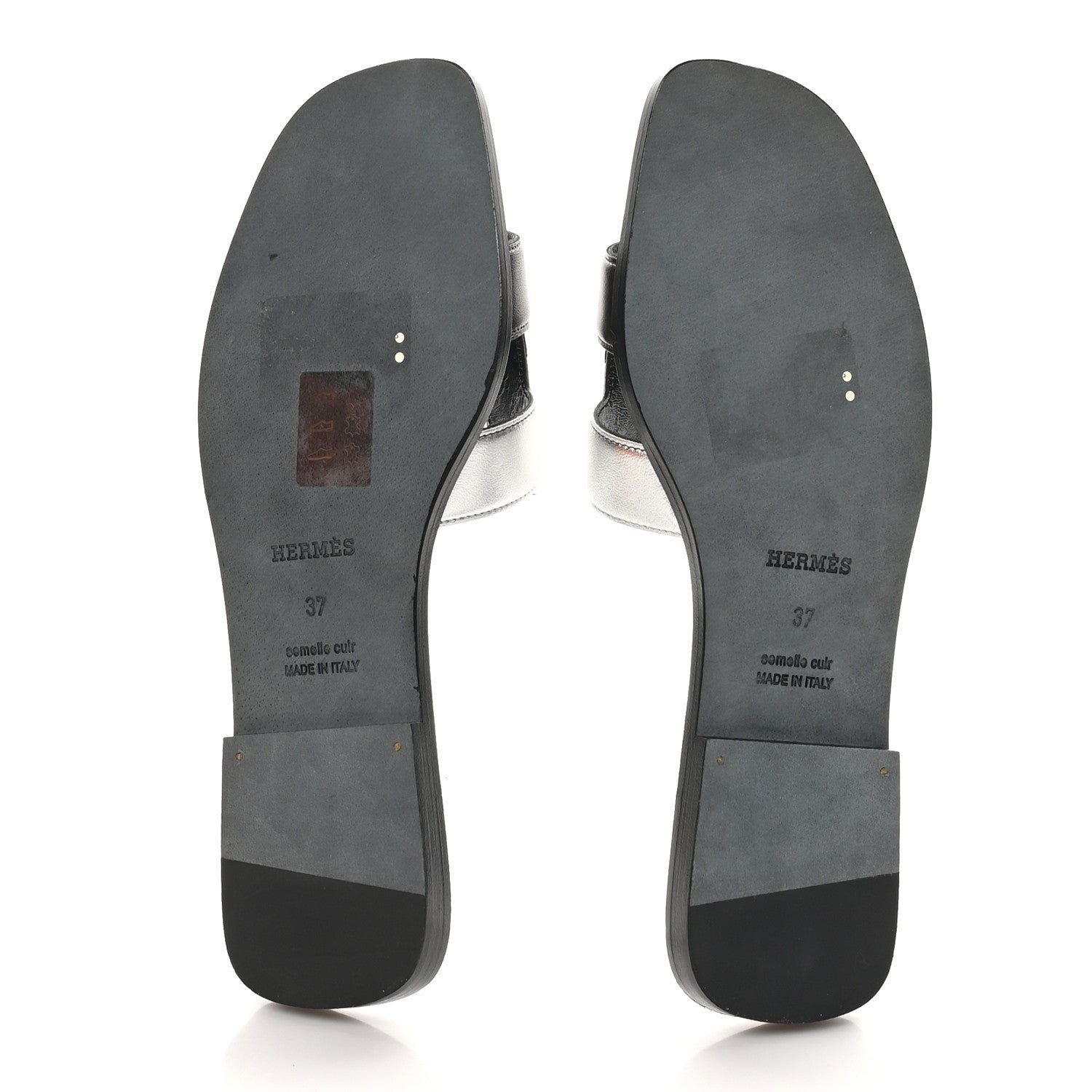 Hermes Metallic Nappa Box Oran Sandals 37 Canon De Fusil Argent 6 of 9