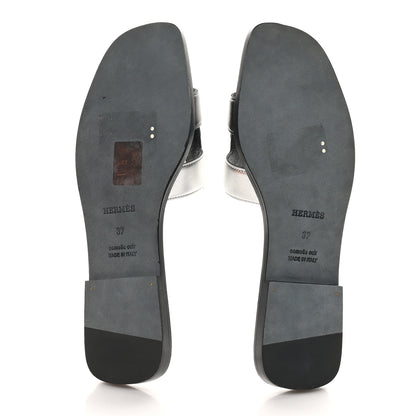 Hermes Metallic Nappa Box Oran Sandals 37 Canon De Fusil Argent 6 of 9