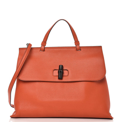 Gucci Cellarius Calfskin Large Bamboo Daily Top Handle Bag New Dark Orange 1 of 10
