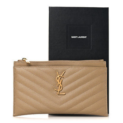 Saint Laurent Grain De Poudre Chevron Monogram Bill Pouch Dark Latte 8 of 8