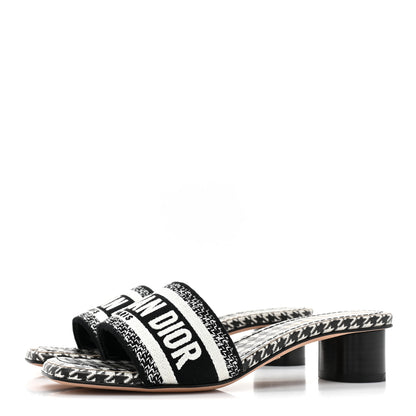 Christian Dior Canvas Embroidered Micro Houndstooth Dway 40mm Slide Sandals 36 Black White 3 of 9