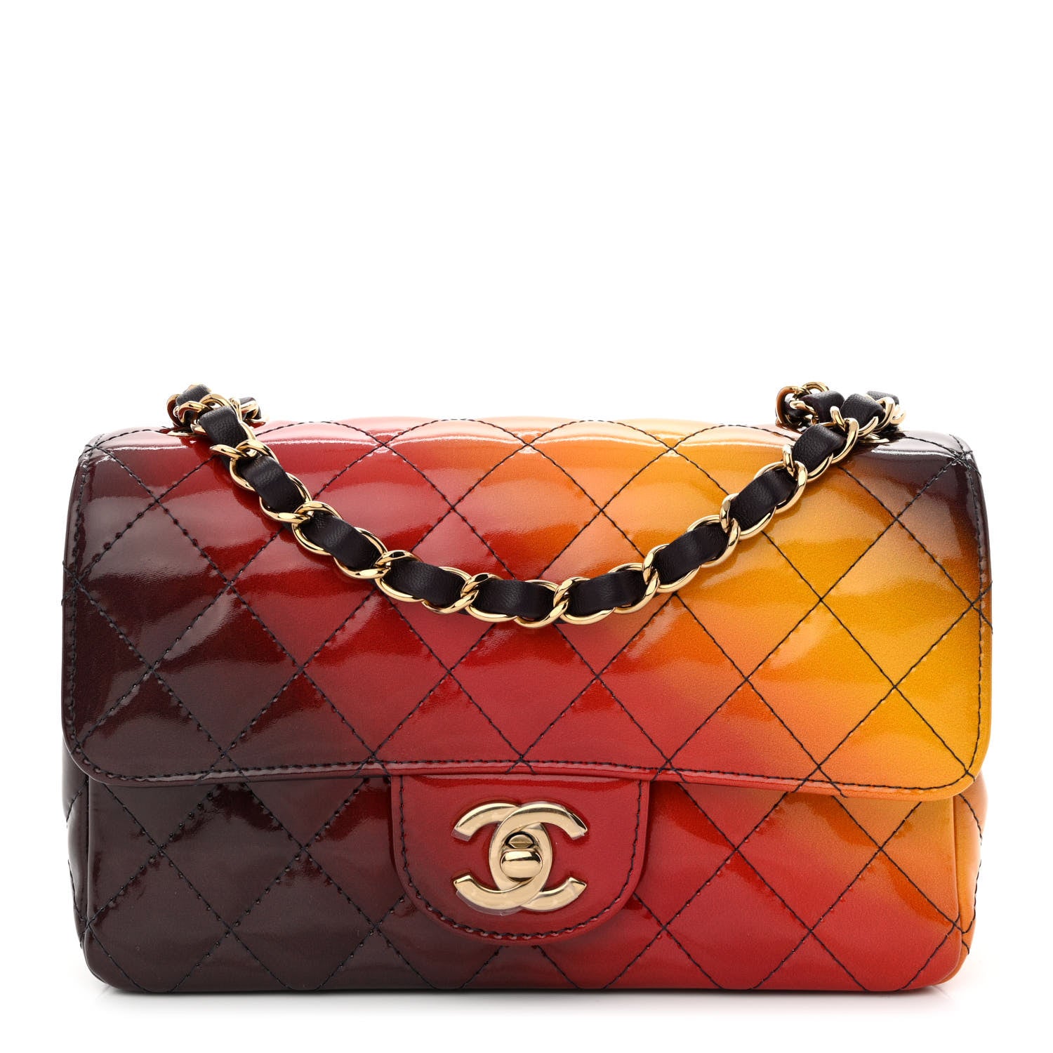 Chanel Shaded Patent Calfskin Quilted Mini Rectangular Flap Red Yellow Dark Purple 1 of 11