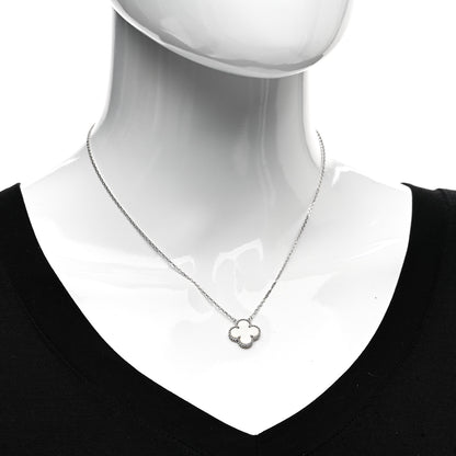 Van Cleef & Arpels 18K White Gold Mother Of Pearl Vintage Alhambra Pendant Necklace 2 of 6