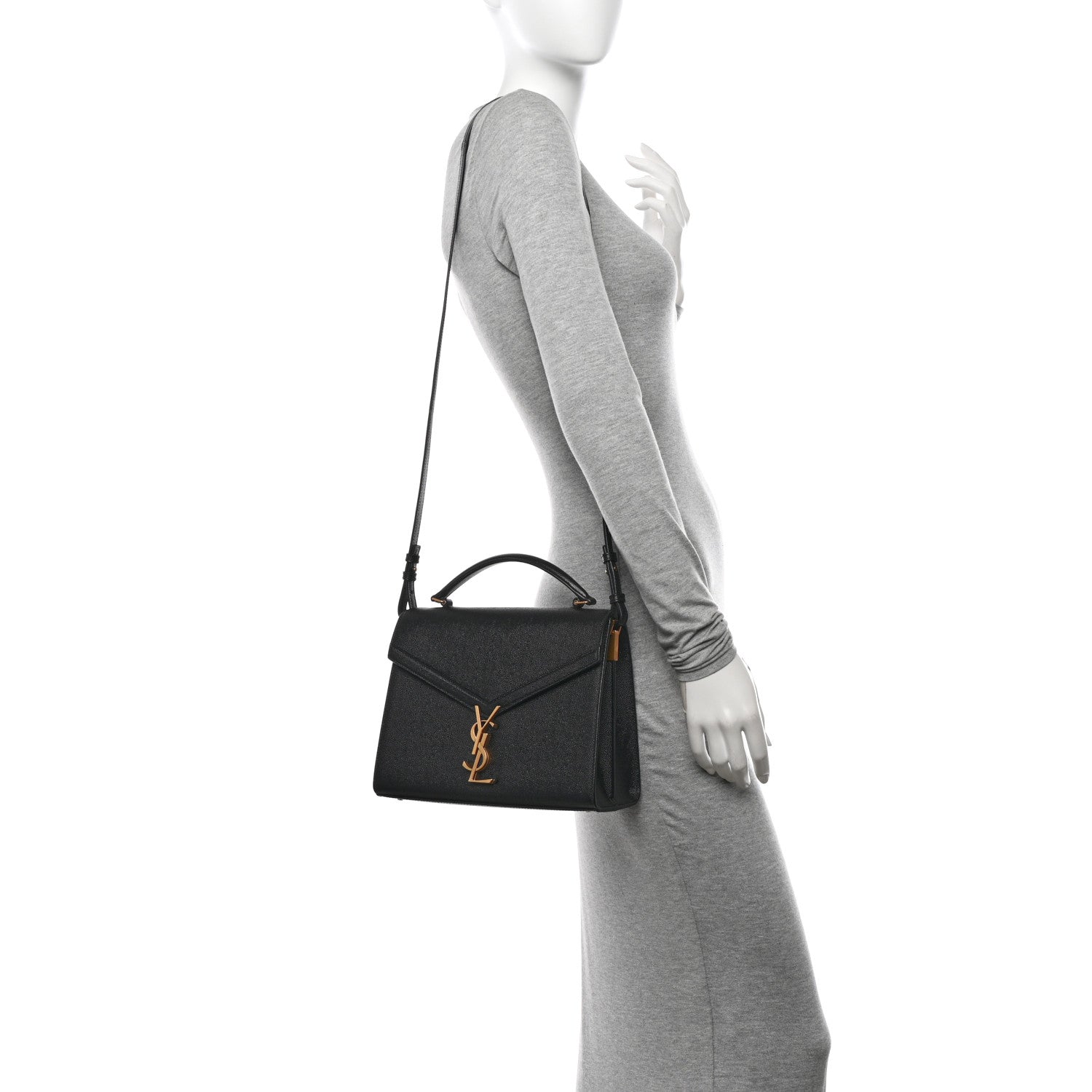 Saint Laurent Grain de Poudre Medium Classic Monogram Cassandra Top Handle Black 2 of 11