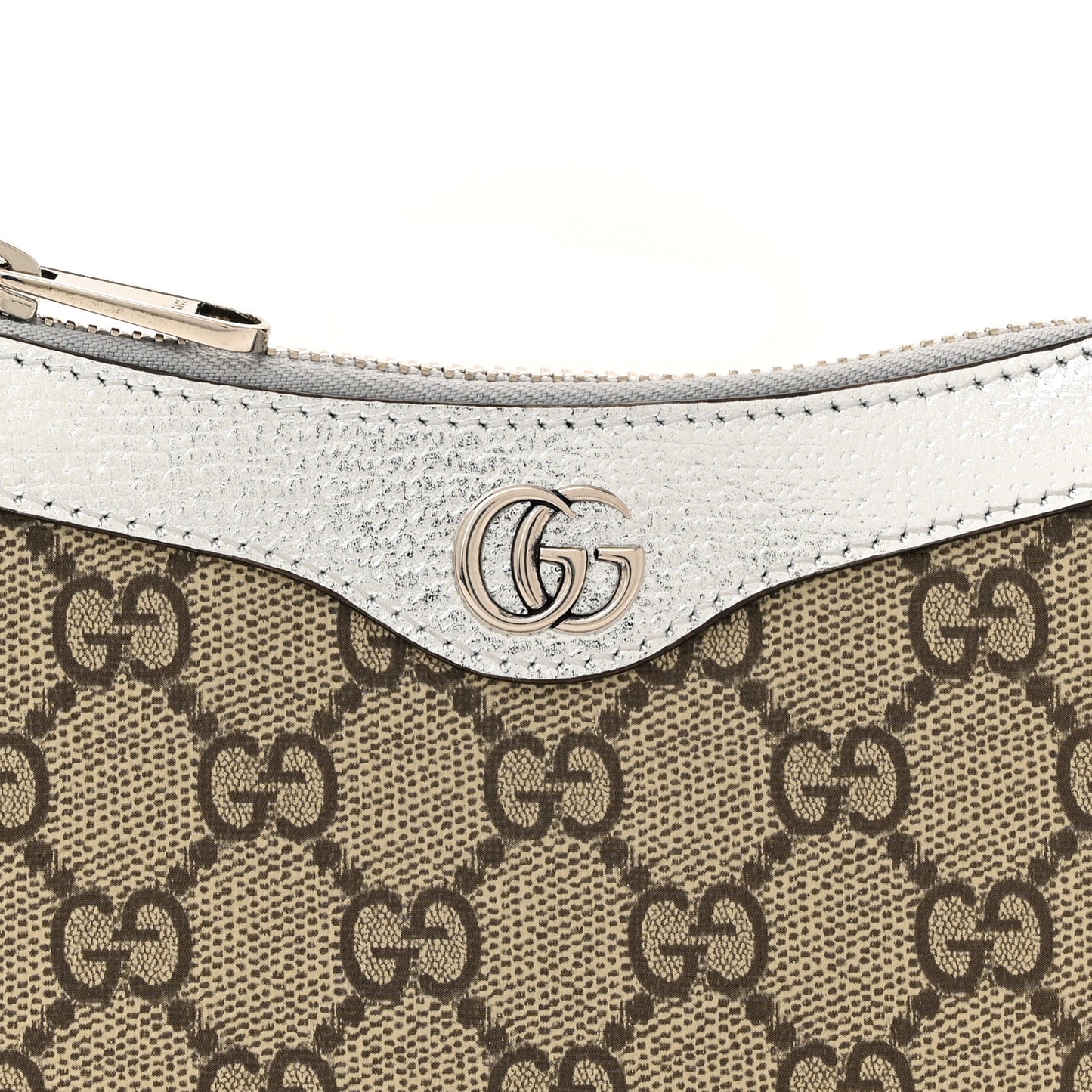 GG Supreme Monogram Lame Textured Dollar Calfskin Mini Ophidia Chain Bag Beige Ebony Silver