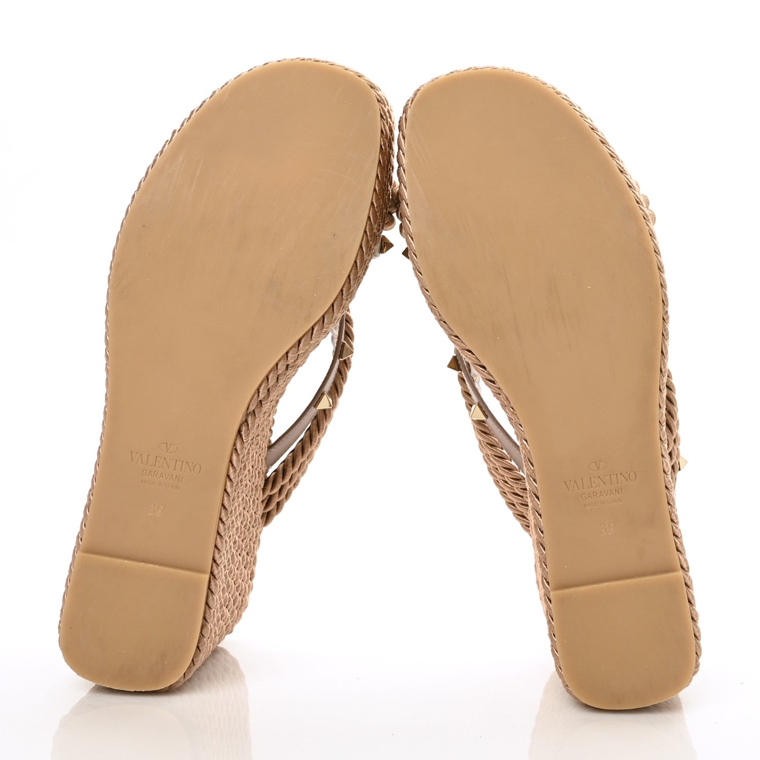 Valentino Garavani Calfskin Silk Rockstud Torchon Espadrille Wedge 25/95mm Slide Sandals 39 Poudre 5 of 8