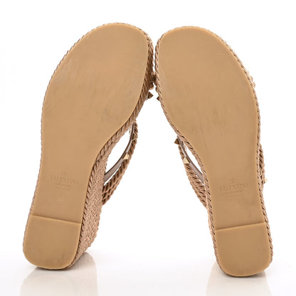Valentino Garavani Calfskin Silk Rockstud Torchon Espadrille Wedge 25/95mm Slide Sandals 39 Poudre 5 of 8
