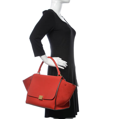 Celine Drummed Calfskin Suede Medium Trapeze Coquelicot 2 of 17