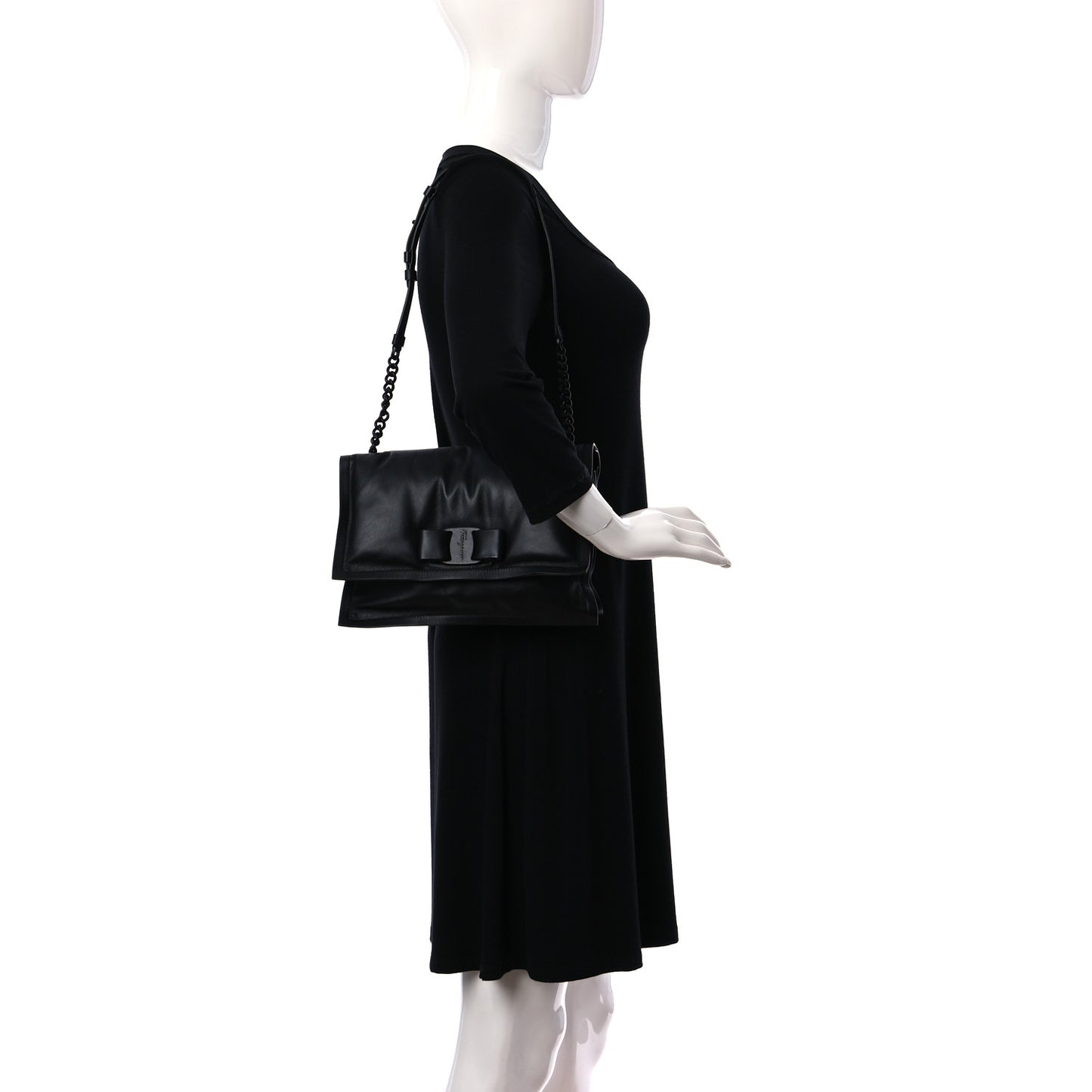 Calfskin Small Viva Bow Shoulder Bag Black