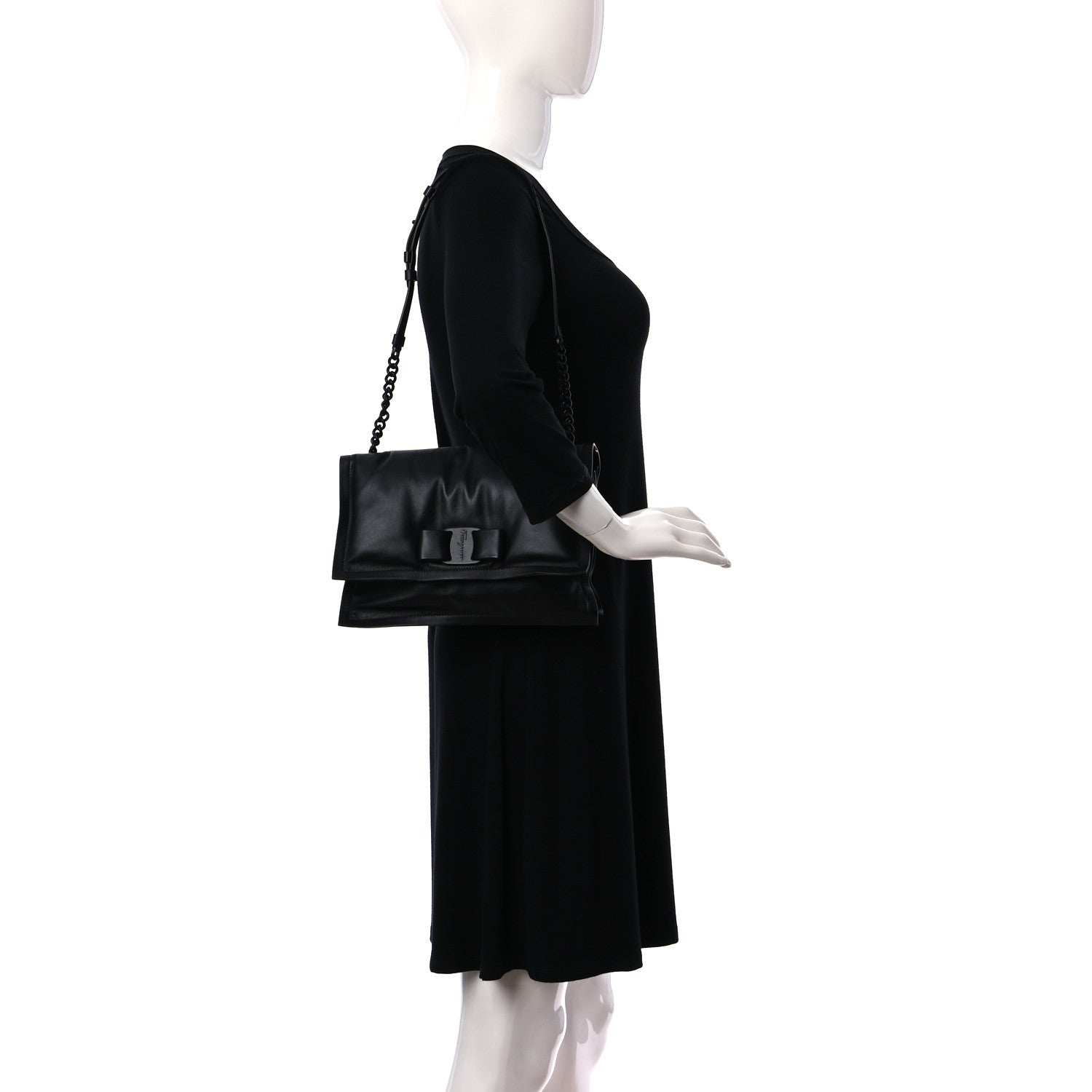 Salvatore Ferragamo Calfskin Small Viva Bow Shoulder Bag Black 2 of 11