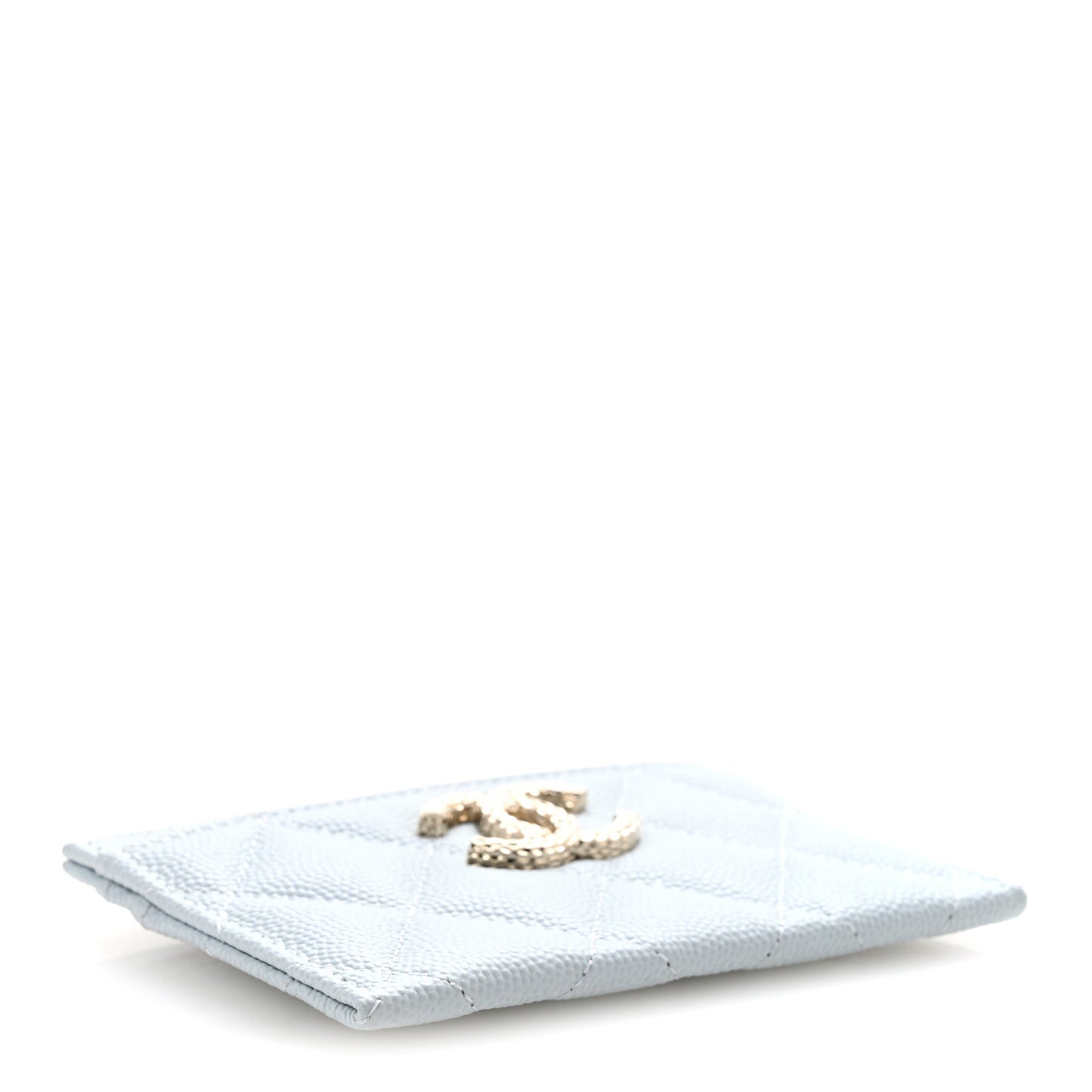 Caviar Quilted CC Logo Card Holder Light Blue