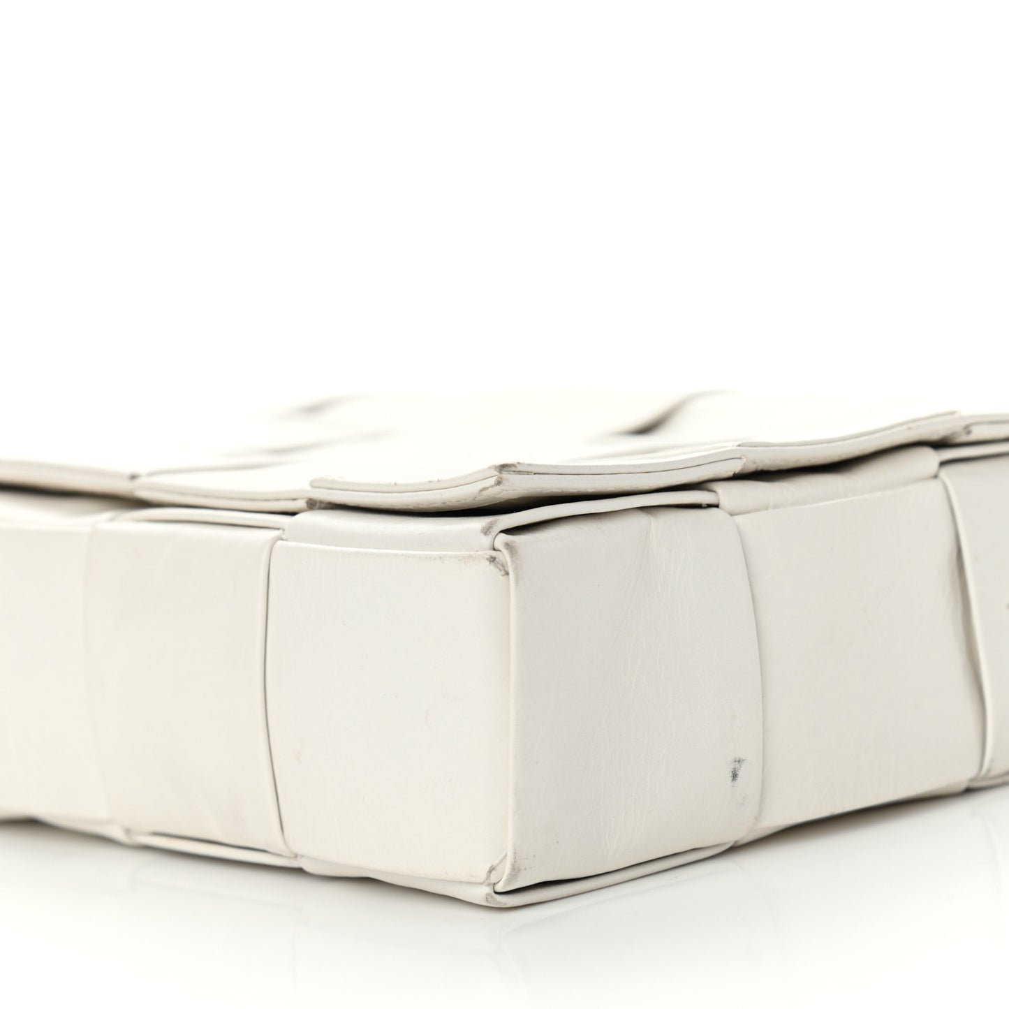 Lambskin Maxi Intrecciato Cassette Crossbody Bag White