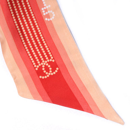 Chanel Silk Pearl CC N°5 Scarf Red Orange 4 of 6