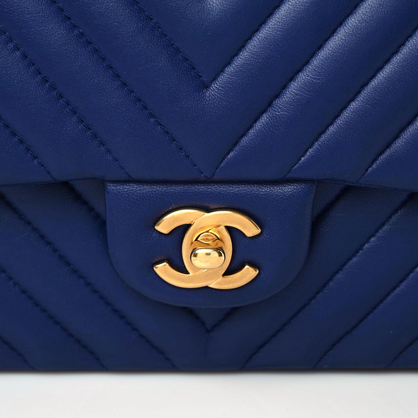 Lambskin Chevron Quilted Medium Double Flap Blue