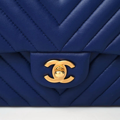 Chanel Lambskin Chevron Quilted Medium Double Flap Blue 10 of 10