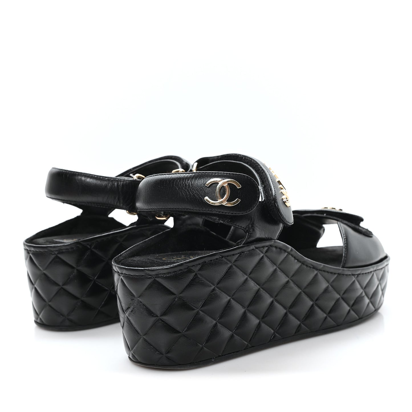 Shiny Calfskin Logo Platform Sandals 40 Black