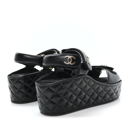 Chanel Shiny Calfskin Logo Platform Sandals 40 Black 5 of 10