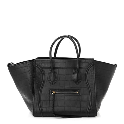 Celine Crocodile Embossed Calfskin Medium Phantom Luggage Black 1 of 13