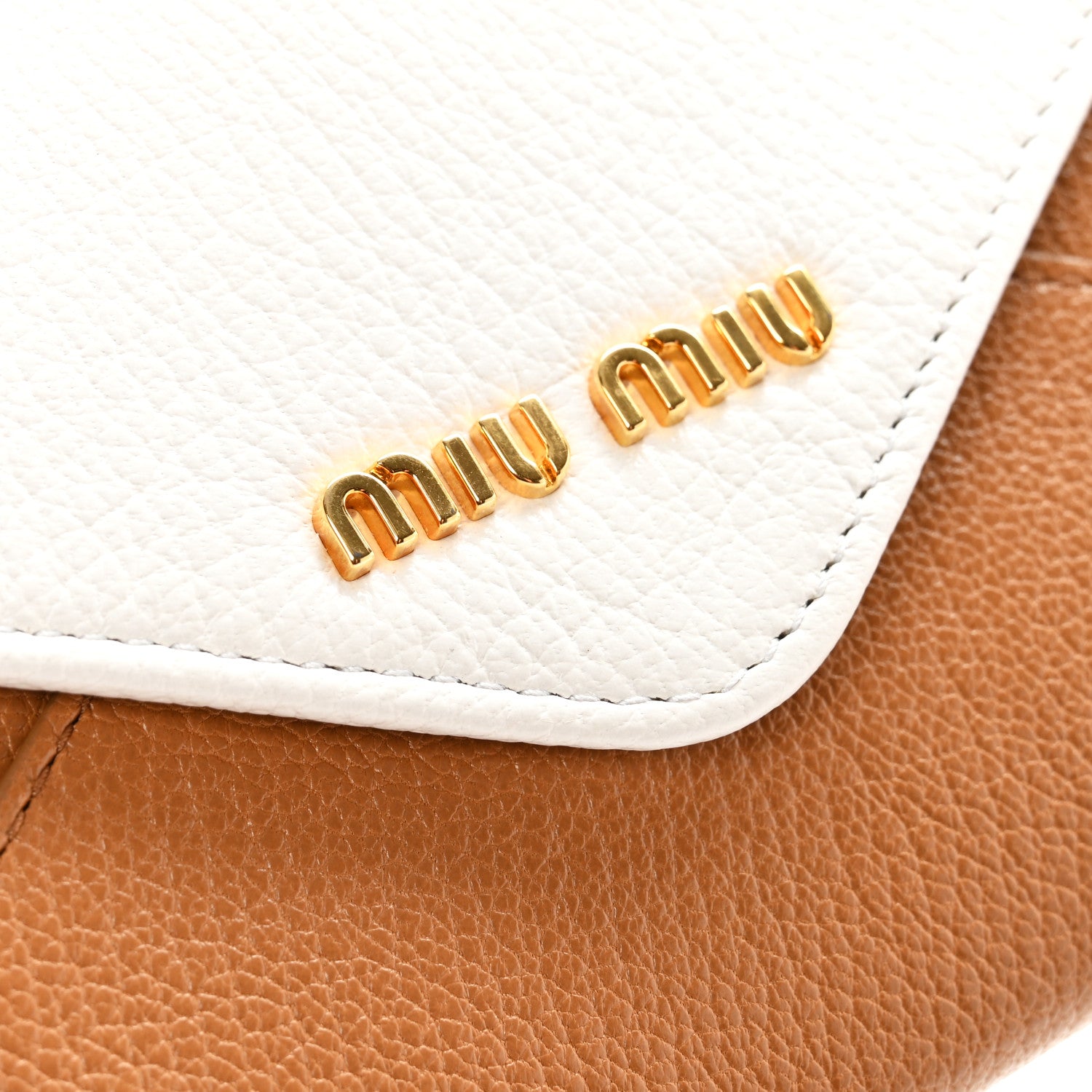 Miu Miu Goatskin Madras Bicolor Envelope Wallet White Cognac 9 of 10