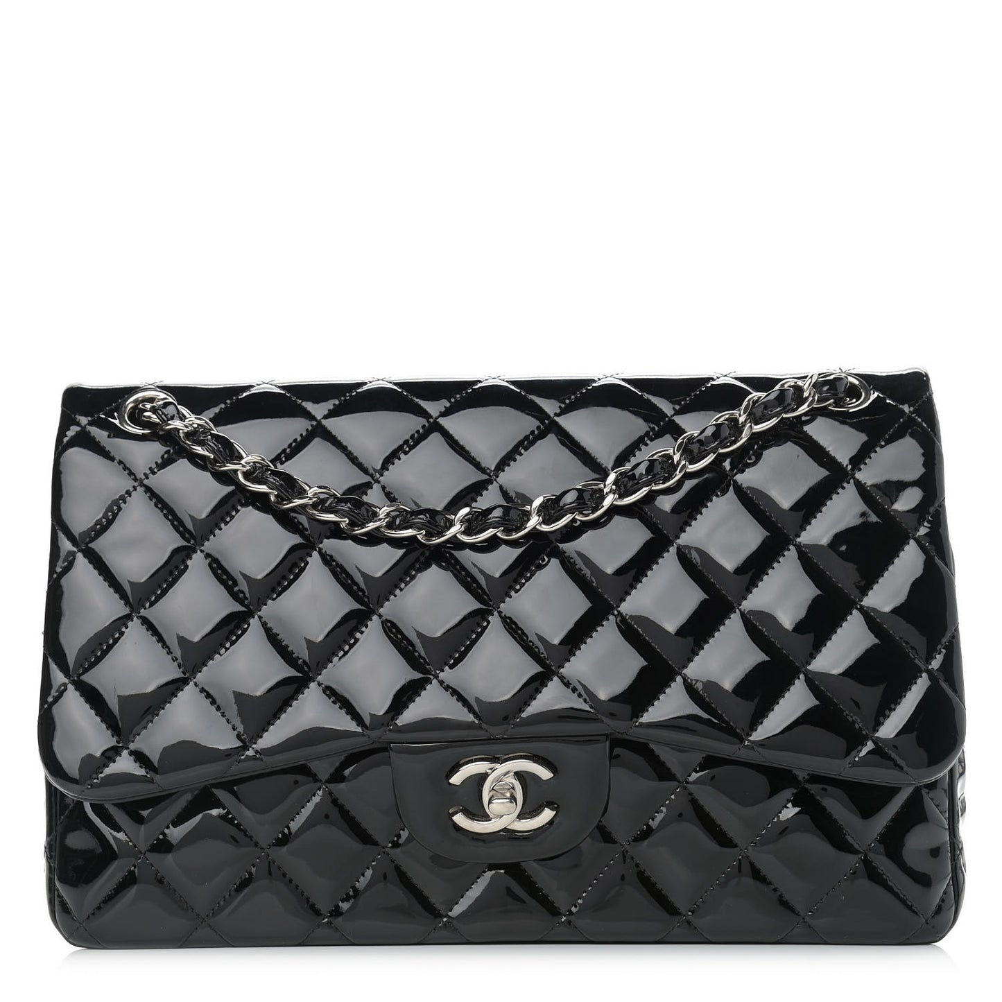 Patent Quilted Jumbo Double Flap Black