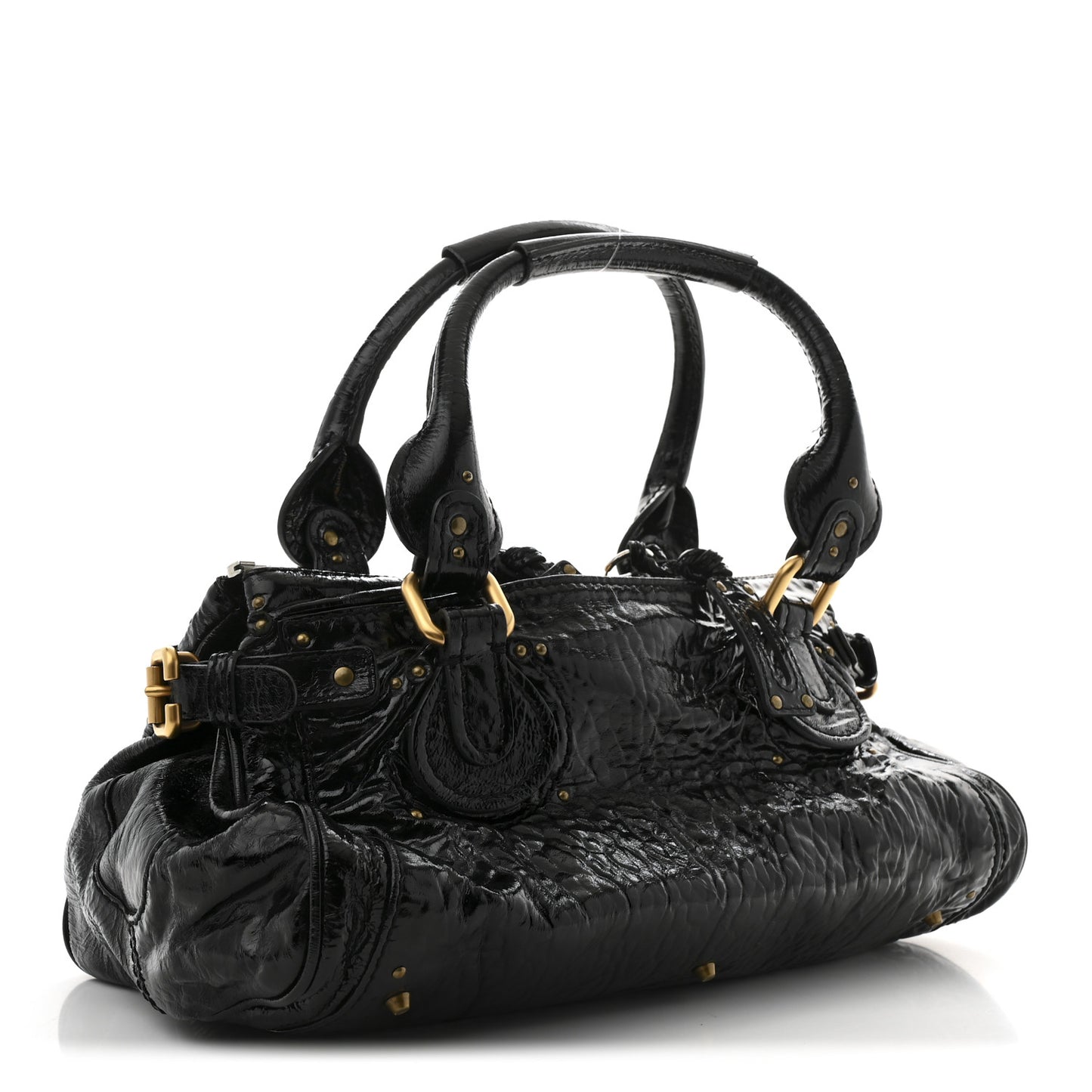 Crinkled Patent Medium Paddington Satchel Black