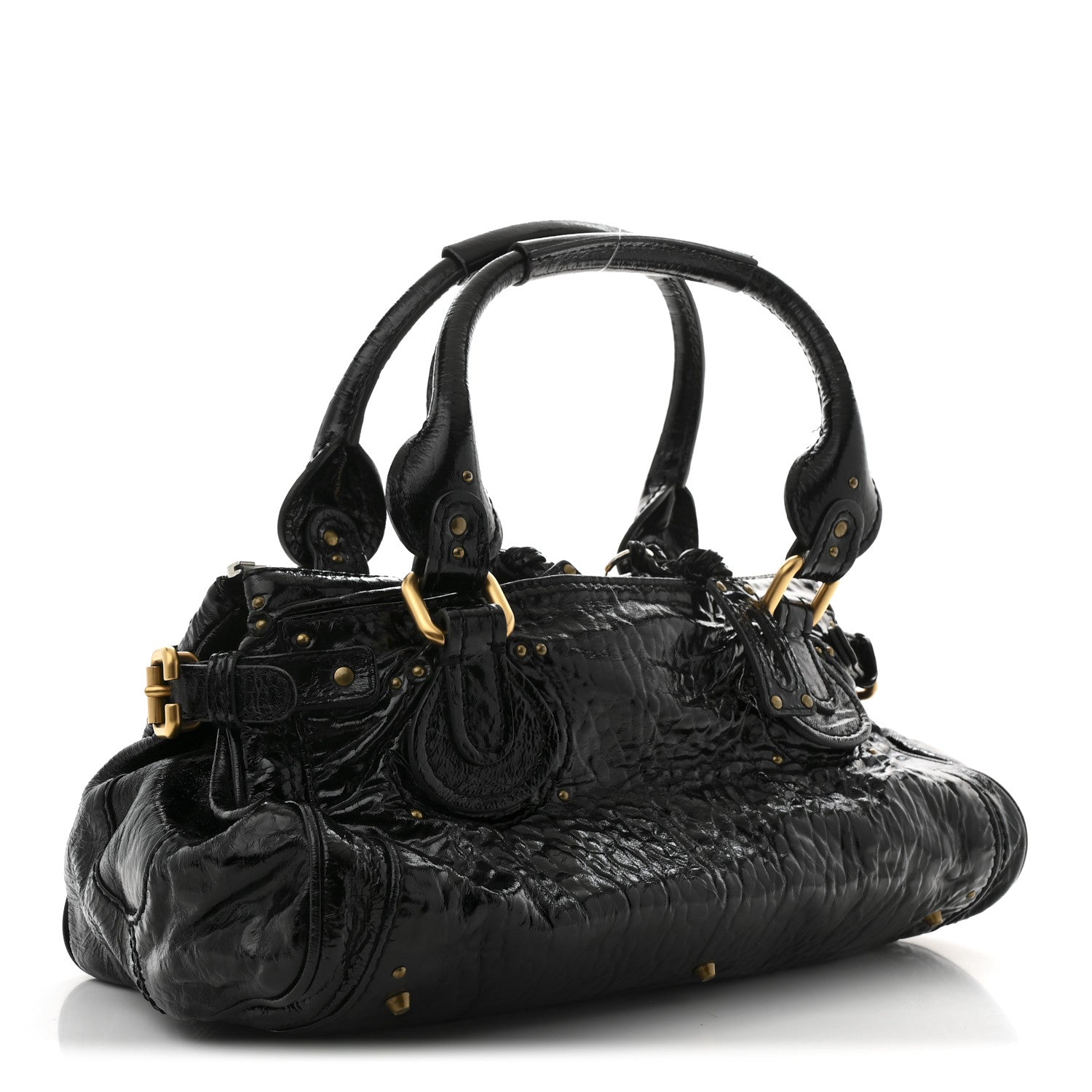 Chloe Crinkled Patent Medium Paddington Satchel Black 2 of 11