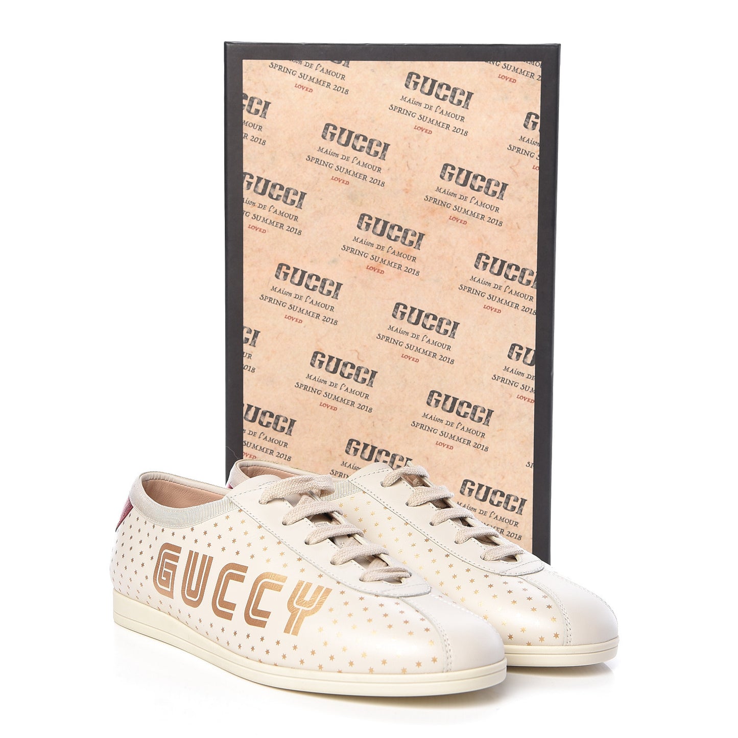 X SEGA Calfskin GUCCY Stars Womens Falacer Sneakers 37.5 White