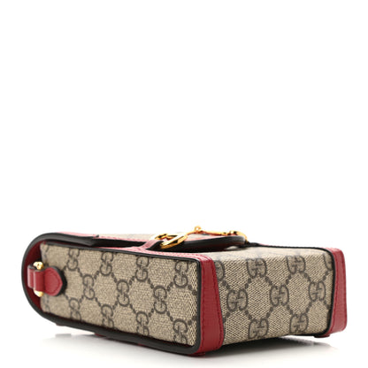 Gucci GG Supreme Monogram Azalea Calfskin Horsebit 1955 Crossbody Bag Beige Ebony New Cherry Red 4 of 10